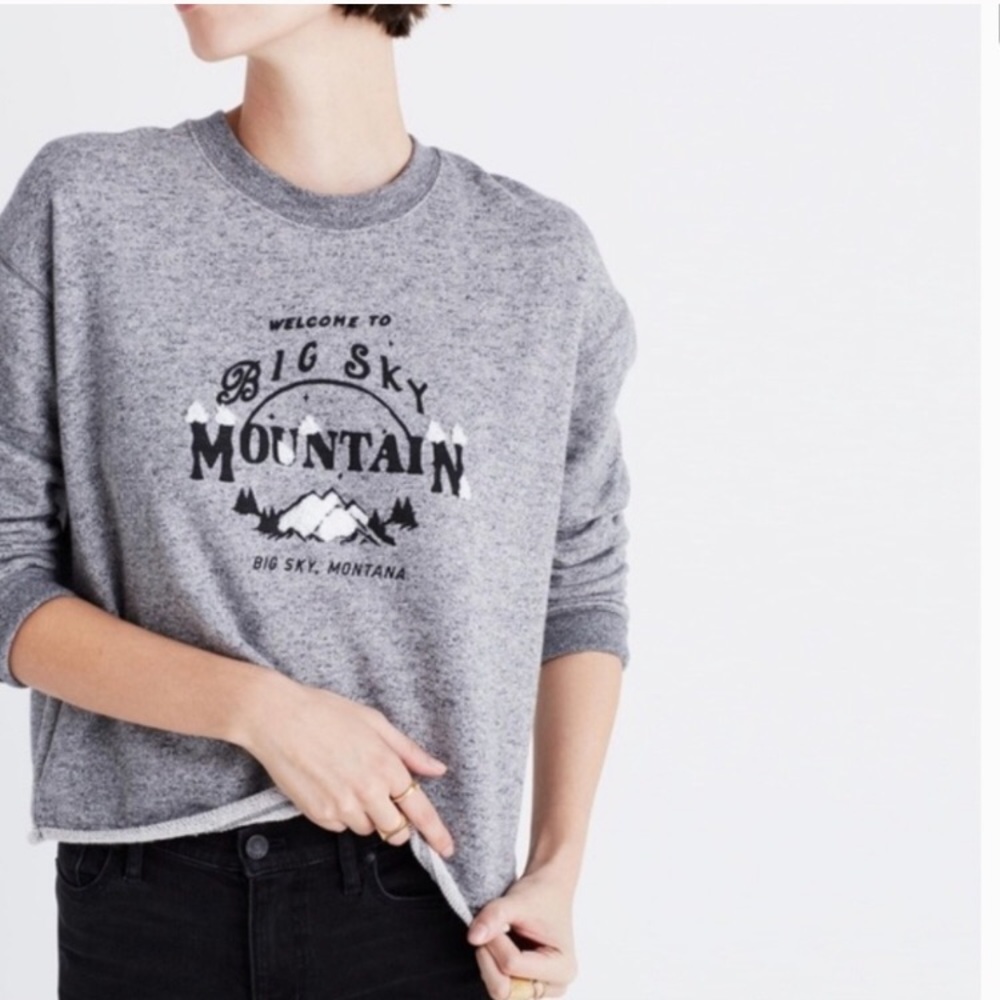 Madewell Mountain Graphic Crop Pop Over Sweater XS